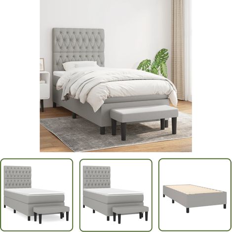 The Living Store Sommier à lattes de lit et matelas Gris clair 90x190 cm Tissu - Lit Plateforme - Lit Double - Matelas À Ressorts Ensachés - Têtière Ajustable - Canapé Lit (1/5)