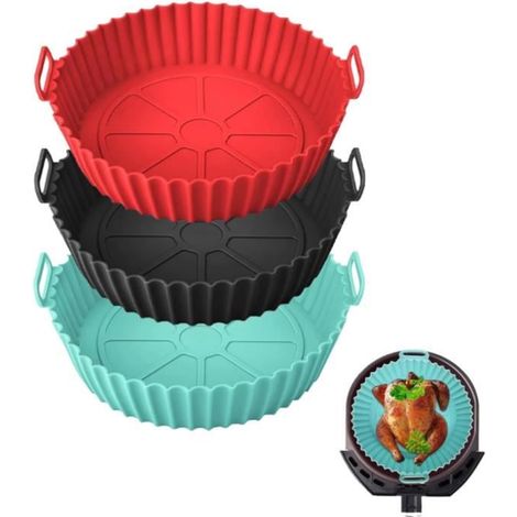 3 Packed Pot en Silicone pour Friteuse à Air, 20cm Air Fryer Silicone Pot Panier, Moule Silicone Air Fryer, Convient pour four (1/2)