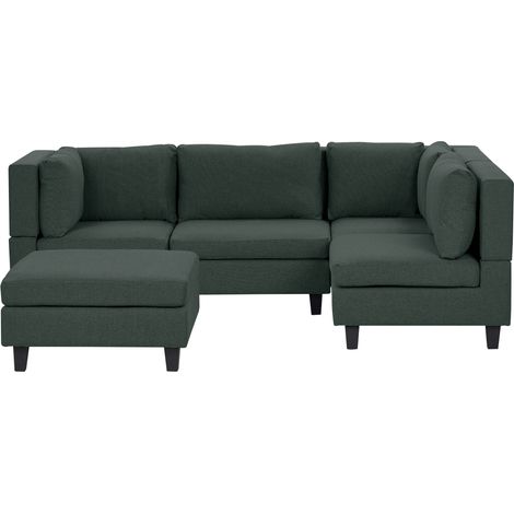 Sofá modular moderno 4 plazas tapizado tela patas negras respaldo acolchado izquierdo verde oscuro con otomana Unstad