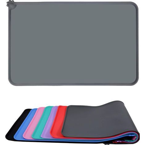 Tapis d’alimentation pour chien et chat – Antidérapant et facile à nettoyer – Gris – 47 × 30 cm
