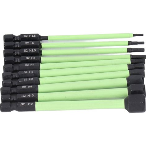 10 forets mèches hexagonaux H1,5 à H12, 100 mm, acier allié S2, magnétiques puissants, pour visseuse à chocs, lot de 10 (1/5)