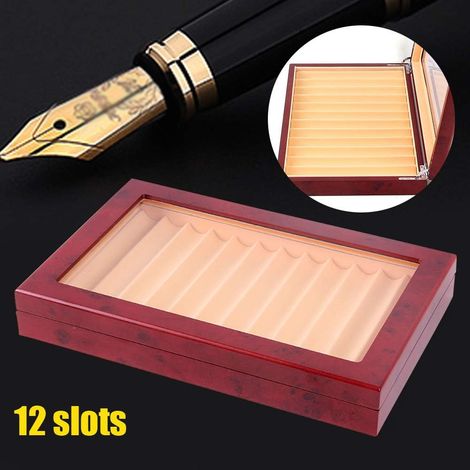 Boîte à stylos en bois pour 12 stylos plume, boîte porte-stylos avec vitrine, boîte d'organisation avec fenêtre en verre - 30,5 x 21 x 4,5 cm (1/5)