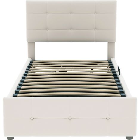 Letto contenitore imbottito 90x200 cm in velluto beige con testiera regolabile (1/5)