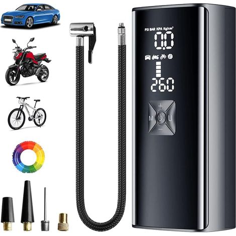 Gonfleur Pneus Voiture 8000mAh Pompe a Velo Electrique 30cm Tube Gonflable pour Moto Vélo Basketball Football Mini Compresseur à Air Portatif 5 Modes 150psi, 4 Gonflage Aiguille - (1/5)