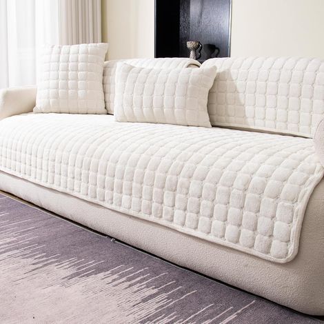 Ecksofabezug aus Samt, waschbar und rutschfest, für 3-Sitzer-Sofas, L-förmige Sessel, Möbelschutz, ideal für Haustiere und Kinder (weiß) (1/5)