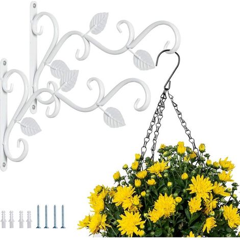 Support Mural pour Plantes Suspendues, 2 Pièces Crochets Suspension Fer Blanc Supports Muraux 30cm Pot Fleur Mangeoire à Oiseaux Cintre Rétro Crochet Jardin Intérieur Extérieur Carillon Lanterne - Bla (1/5)