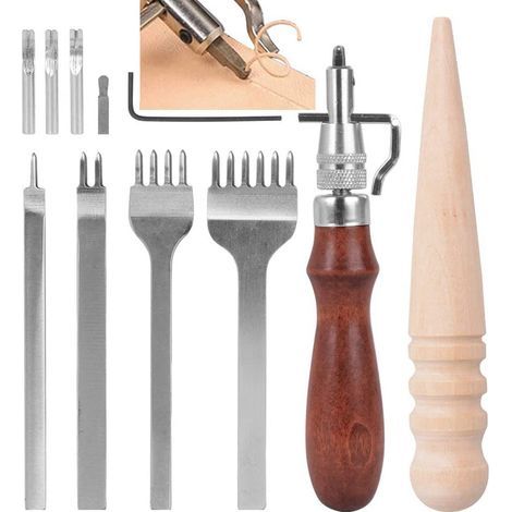 Tool Kit: 4-in-1 Leather Hole Punch + 5-in-1 Grooving Tool + 1 Polishing Stick - Leatherworking Accessories for DIY Crafts (1/5)