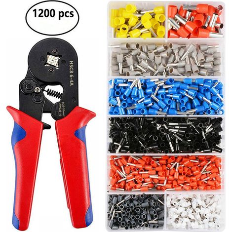 Hexagon Crimper Plier Set, 0.25-6mm/AWG23-10 Self-Adjustable Ratchet Wire Crimping Tool with 1200PCS Wire Terminal Crimp Connectors and Wire End Ferrules (1/5)