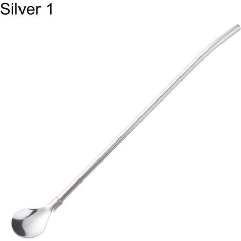 Cuillère-Paille - Acier Inoxydable - 2-en-1 Bord Lisse Réutilisable - Usage Professionnel et Domestique - 1 Pièce (1/2)