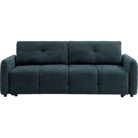 Canapé 3 places convertible en tissu texturé bleu canard ZAREMI (1/4)