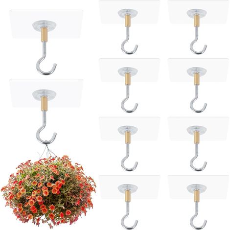 Lot de 10 crochets de plafond autocollants – Capacité de charge jusqu'à 5 kg, sans perçage ni traces – Crochet adhésif puissant pour suspendre plantes, lanternes et carillons éoliens (1/4)