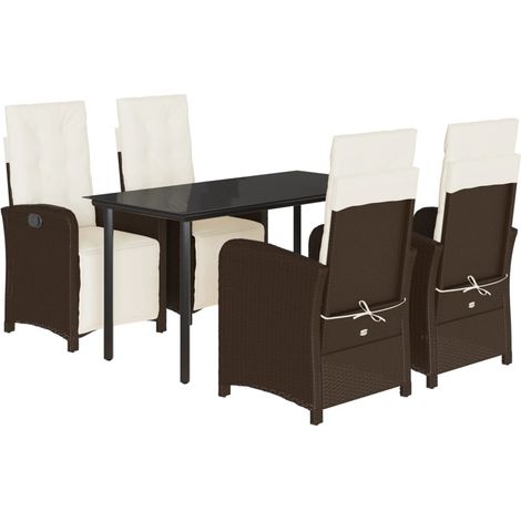 Ensemble à manger de jardin 5 pcs Mobilier de jardin et coussins marron poly rotin (1/5)