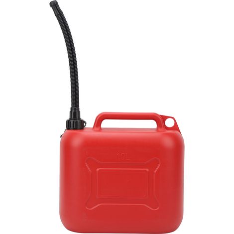 Bidon d'essence de 10 litres (2,6 gallons) en ABS rouge ignifugé avec bec verseur autoventilé pour tondeuse à gazon, tronçonneuse et outils de jardin. (1/5)