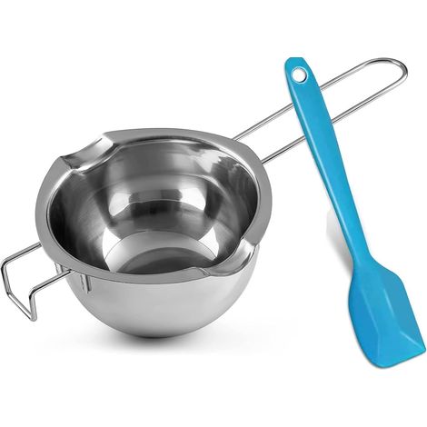 Bol mezclador de acero inoxidable 304 de 400 ml + espátula azul para chocolate, cera, azúcar, queso. (1/5)