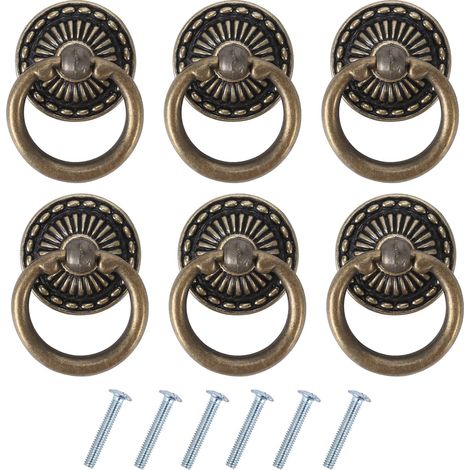 Lot de 6 poignées de tiroir vintage en bronze antique, pour meubles, armoires, commodes, portes de placards (1/5)