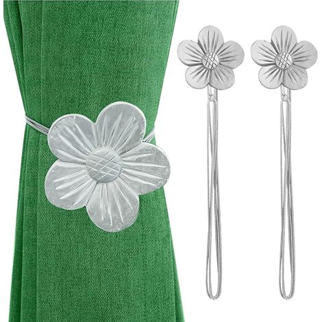 JANMIR-Attaches de rideaux vintage, 1 paire, boucle de fixation en résine à motif floral, support de fixation décoratif pour rideaux, pour la maison, un café ou un balcon, couleur argent. (1/5)