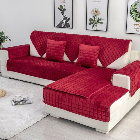 Housse de canapé 1, 2, 3, 4 places, antidérapante, universelle, pour canapé d'angle, rouge, 90 x 90 cm (1/5)