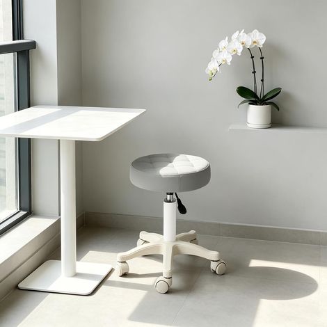 Round Rolling Stool PU 39-54cm Height Adjustable Stool 113kg Capacity Salon Stool with Wheels 360° Rotation for Home Office Spa Etc (1/5)