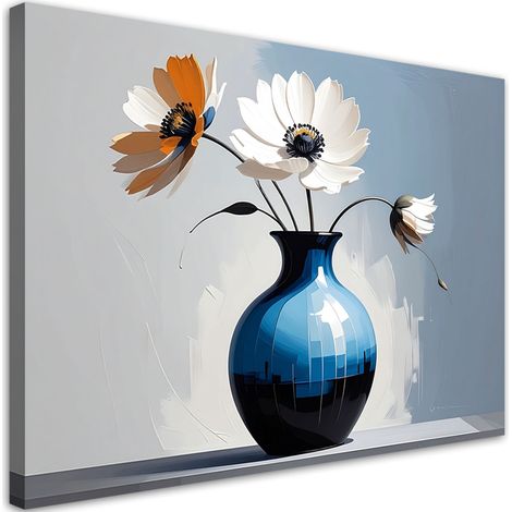Quadro su tela, Fiori bianchi in un vaso blu - 45x30 (1/2)