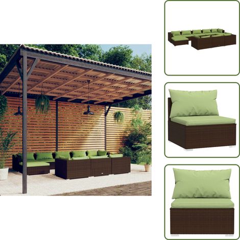 Ratán PE - vidaXL Set muebles de jardín 10 pzas y cojines ratán sintético marrón - Muebles al aire libre