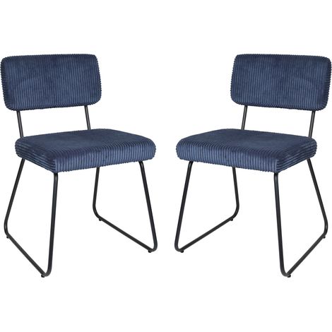 Chaises Melvin bleu marine lot de 2, design rayé, structure métal (1/5)