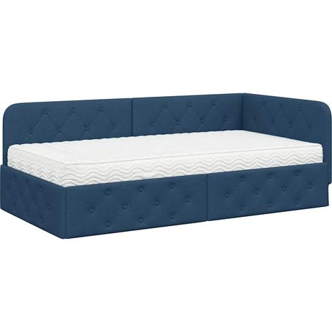 Corner Bed Frame Blue 90 x 190 cm Fabric vidaXL