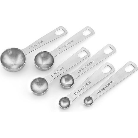 Ensemble de 6 cuillères doseuses épaisses en acier inoxydable avec graduation transparente gravée pour l'assaisonnement (1/5)