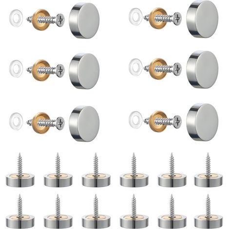 Set di 20 viti in acciaio inox spazzolato con cappucci decorativi per specchi, tavoli, piatti, armadi, pannelli in vetro, argento, 14 mm (1/4)