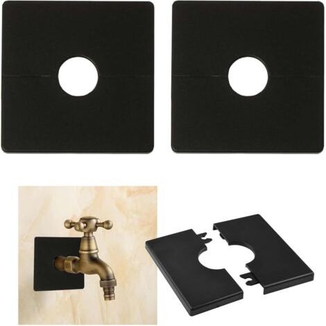 2 pièces, Rosette carrée autocollante pour robinet de douche – Cache-tube en PVC noir pour tuyaux de 28 mm, idéal pour salle de bain, cuisine, WC et extérieur