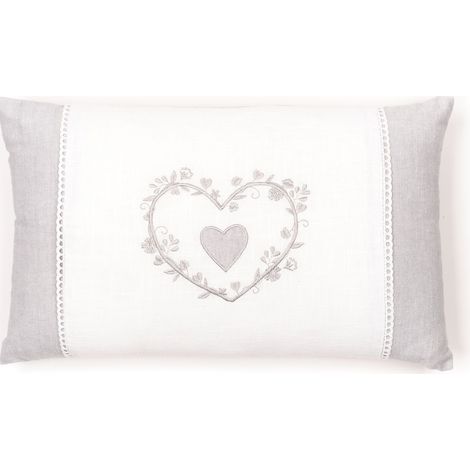 Coussin décoratif pour le salon CONSTANCE, cœur brodé, coton, 30 x 50 cm