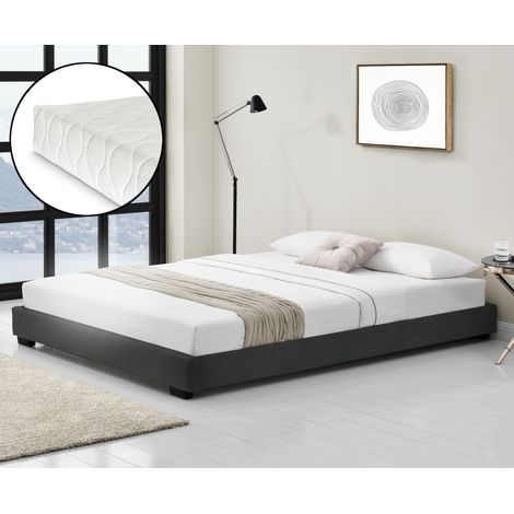 Corium Struttura Letto Imbottito con Materasso a Schiuma Fredda 180 x 200 cm Letto Matrimoniale con Rivestimento in Similpelle con Materasso Anallergico - Nero (1/5)