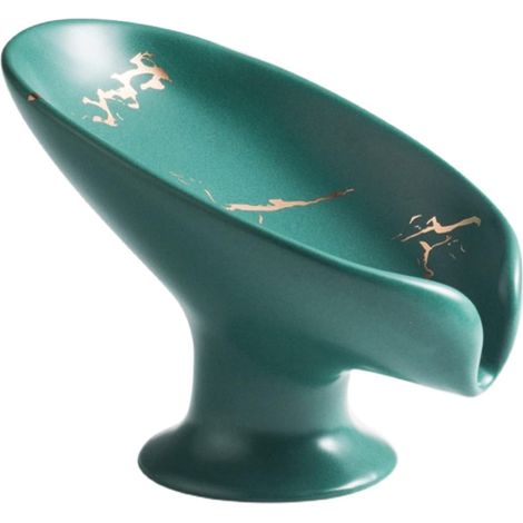 Porte-Savon Céramique Feuille, Motif Marbre, Auto-Videur, Évier Salle Bain, Vert, pour Maison et Jardin (1/5)