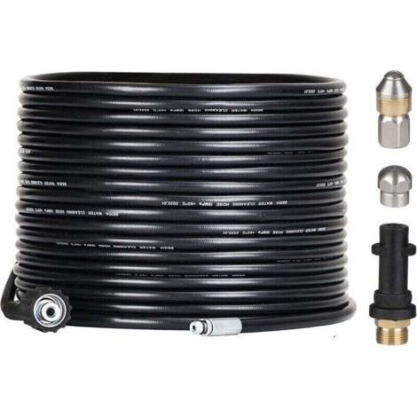 Enowelir Kit de Débouchage Tuyau 15 m Nettoyeurs Haute Pression avec Buse Pivotante et Adaptateur pour K2 K3 K4 K5 K6 K7 (1/4)