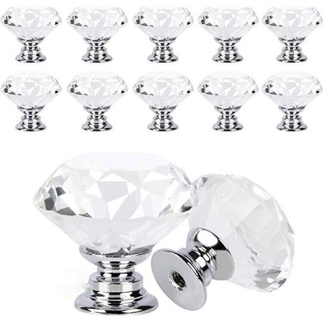 royaluxe -Boutons de Portes Cristal Poignées de Tiroir à Diamant Clair avec Vis Idéal pour Armoire Bureau Table de Chevet Bibliothèque Meubles 12 Pièces 30mm