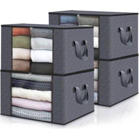 Sac de rangement pliable pour vêtements, sac de rangement pour vêtements 35L4 pièces, boîte de rangement pour couette avec fermeture éclair et poignée (1/4)