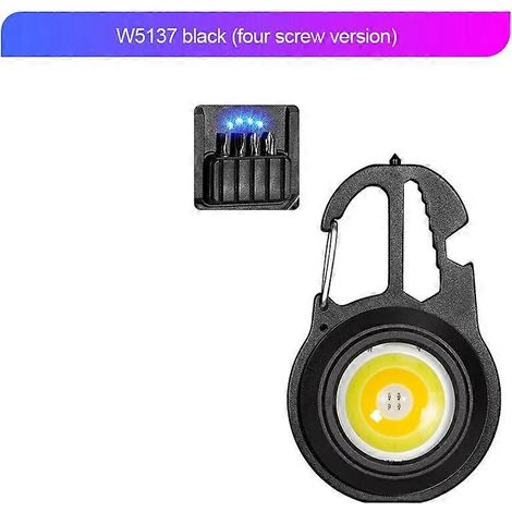 Mini lampe de travail multifonctionnelle à LED, marteau brise-vitre, clé, petit ouvre-bouteille, porte-clés, lampe torche, lampe de camping portable, noire (1/5)
