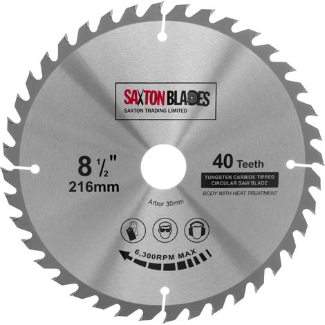Lame de scie circulaire TCT21640T Saxton pour bois 216 mm x 30 mm de trou x 40 dents, compatible avec Bosch, Makita, Dewalt (1/5)