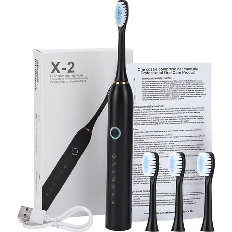 (Noir) Brosse à dents électrique à 6 modes, adaptée aux adultes et aux enfants, étanche et rechargeable. (1/5)