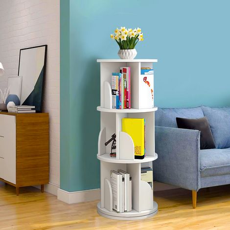Bibliothèque rotative haute densité - Moderne - Rotation à 360° - Avec cloison - Pour chambre à coucher, salon, bureau, bureau - Blanc (1/5)