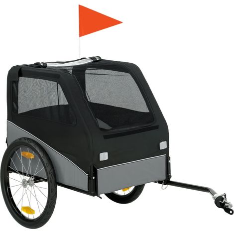 Remorque vélo pour chien 20 pouces pliable, cabine spacieuse pour chien moyen jusqu'à 20 kg, roues gonflables, réflecteurs, noir gris  CHICFURN (1/5)