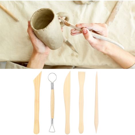 Ensemble de 2 outils de sculpture sur argile et bois avec manche en bois, fournitures pour la sculpture sur poterie et le modelage de céramique (1/5)