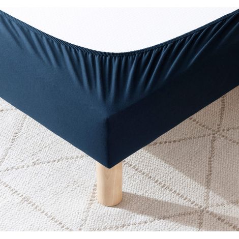 Cache-sommier coton jersey bleu marine 180x200