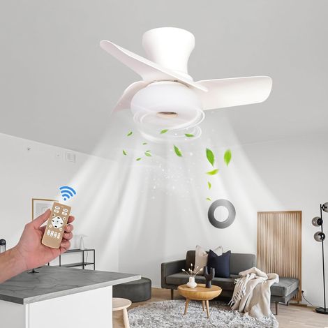 61cm Ventilateur Plafonnier Silencieux avec Lumière LED, Moteur Réversible et Télécommande-Blanc (1/5)