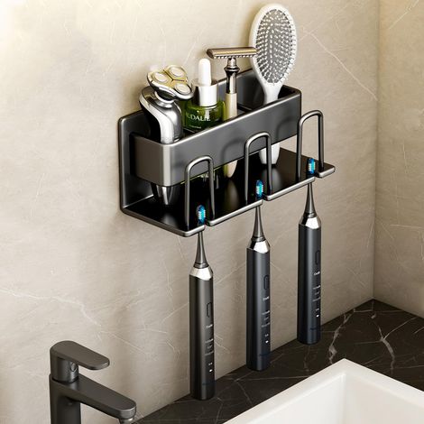 Porte-brosse à dents électrique mural en aluminium sans perforation Crochet de rangement pour gobelet de dentifrice (1/5)