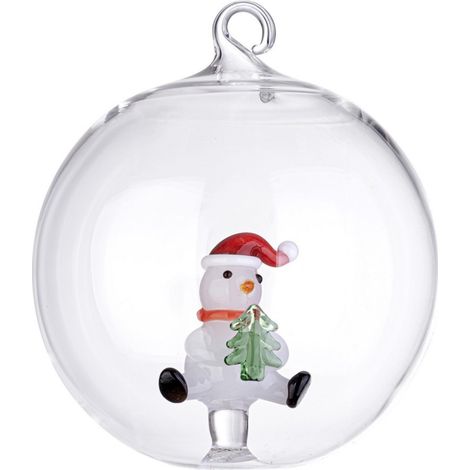 Palline per albero di Natale, sfera vetro "Flare" trasparente con simboli natalizi -Pupazzo (1/2)