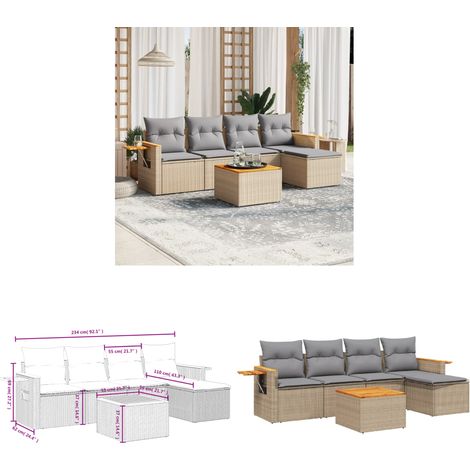 6-tlg. Garten-Sofagarnitur mit Kissen Beige Poly Rattan - Gartenmöbel Set - PE-Rattan Möbel - Outdoor Sofa - Lounge Set - Esszimmergarnitur - Home & Living (1/3)