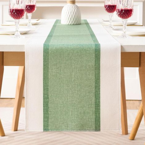 Tischläufer Grün 33x183 cm Baumwolle Leinen wasserfest Boho Landhausstil