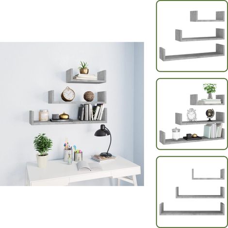 Mensole a U - vidaXL Mensole a Muro 3 pz Grigio Cemento in Legno Multistrato - Scaffale per casa