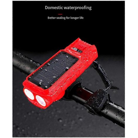 Bocina de bicicleta con faro de 400 lúmenes, carga dual solar/USB, luz de bocina de bicicleta impermeable para bicicleta. (1/4)