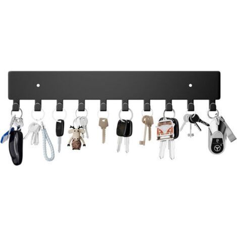 Schwarzer, wandmontierter Schlüsselhalter aus Metall mit 8 stabilen Haken für Flur, Küche, Schlafzimmer, Wohnzimmer, Badezimmer, Büro (1/4)